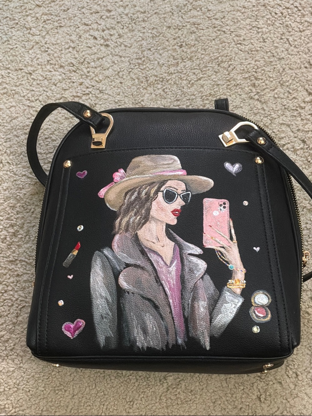 Black Hand-Painted Fashionista Crossbody Bag
